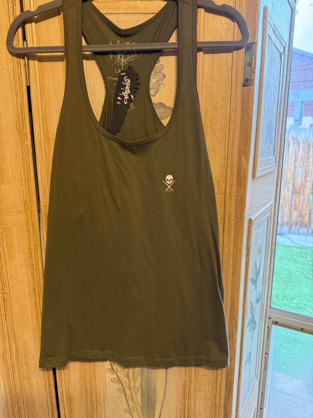 Skull Detail Olive Racerback Tank Top